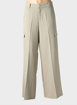 Pantalon larg țesătură poplin mărime normală verde GRACE & MILA femeie