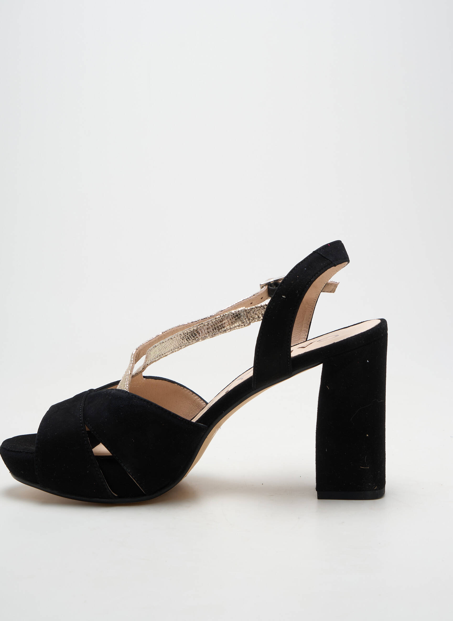 Sandale/pantofi decupați material neted toc de 7 la 9 cm negru LODI femeie
