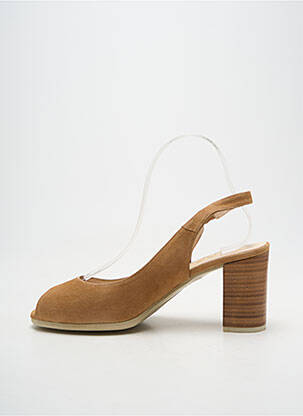Sandale/pantofi decupați material neted toc de 7 la 9 cm maro LODI femeie