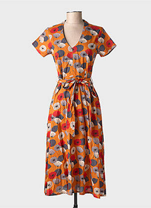 Rochie midi imprimeu floral mâneci scurte galben LALITA femeie