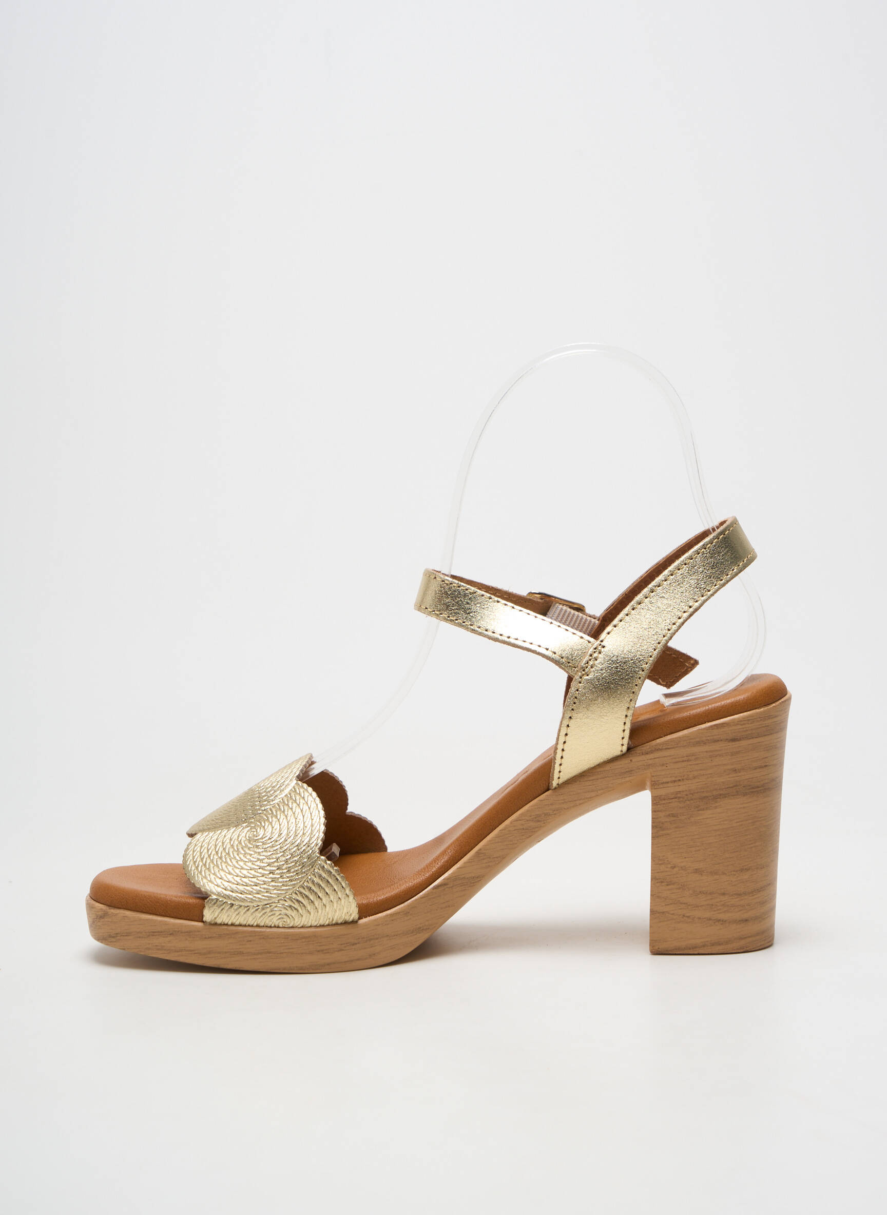Sandale/pantofi decupați material neted toc de 7 la 9 cm auriu EVA FRUTOS femeie
