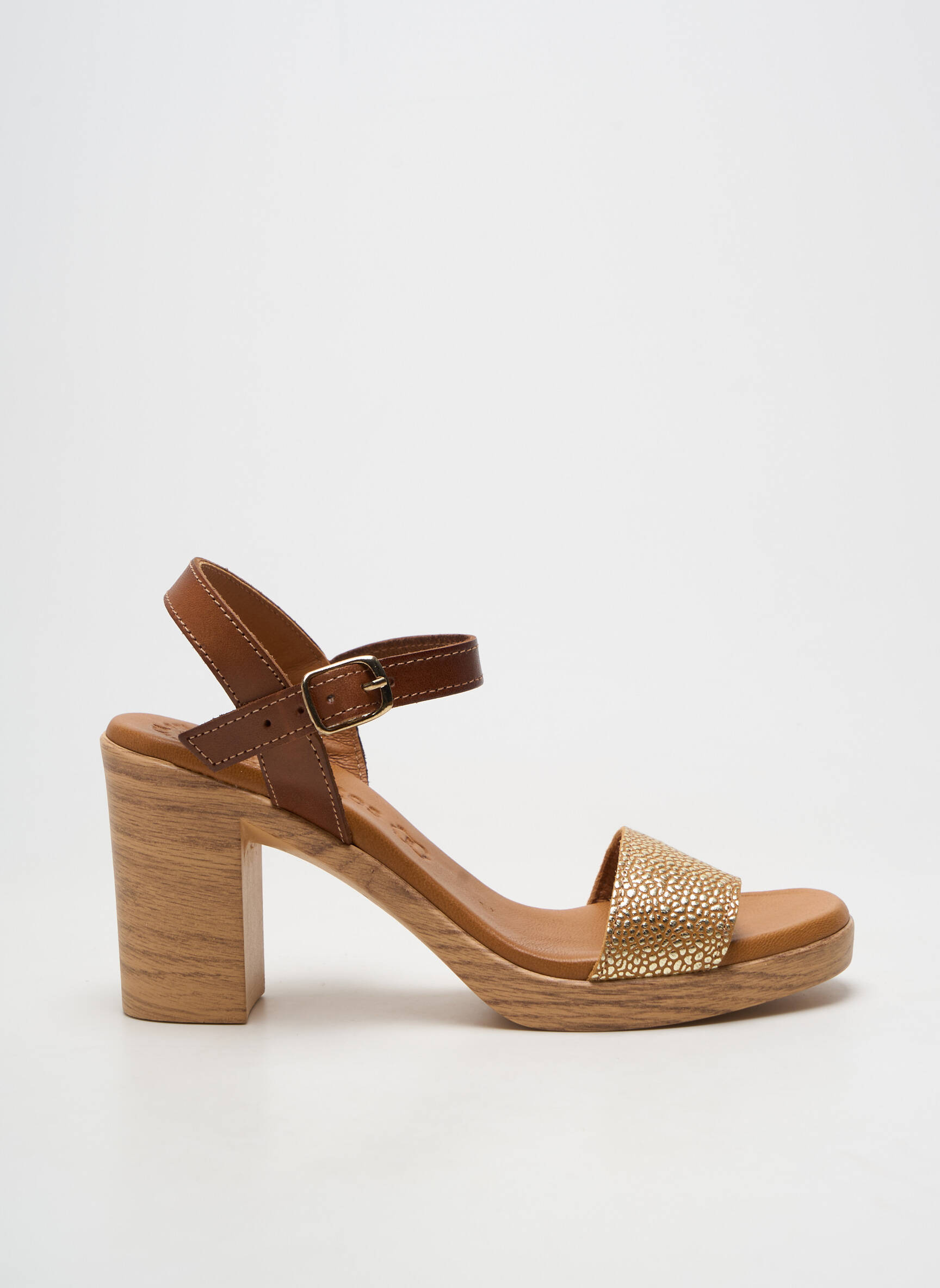 Sandale/pantofi decupați material neted toc de 7 la 9 cm maro EVA FRUTOS femeie