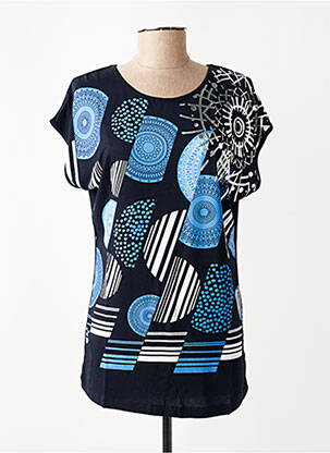 Tricou imprimeu fantezie mâneci scurte albastru CHRISTINE LAURE femeie