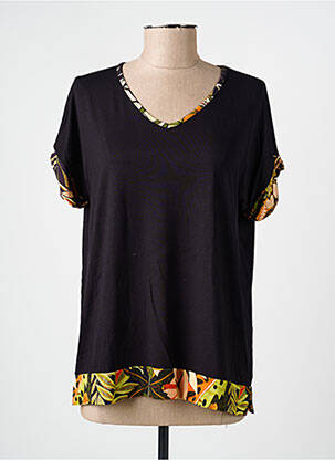 Tricou croială dreaptă mâneci scurte negru QUATRE VINGT JOURS femeie