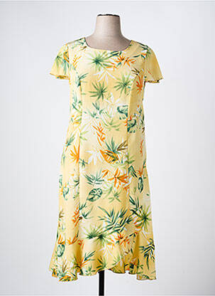 Rochie midi imprimeu fantezie mâneci scurte galben 20/20 femeie