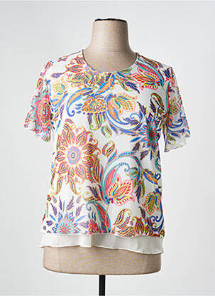 Tricou imprimeu fantezie mâneci scurte alb QUATRE VINGT JOURS femeie