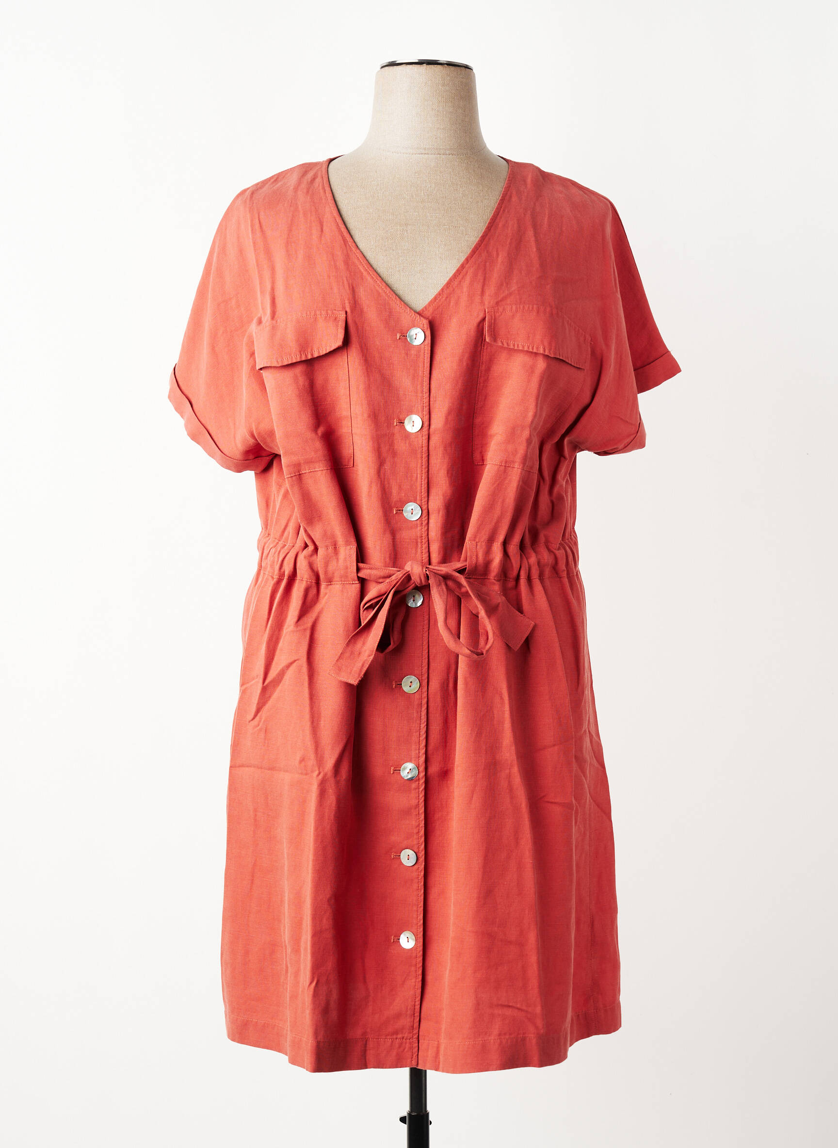 Rochie midi mâneci scurte mâneci scurte portocalie C'EST BEAU LA VIE femeie