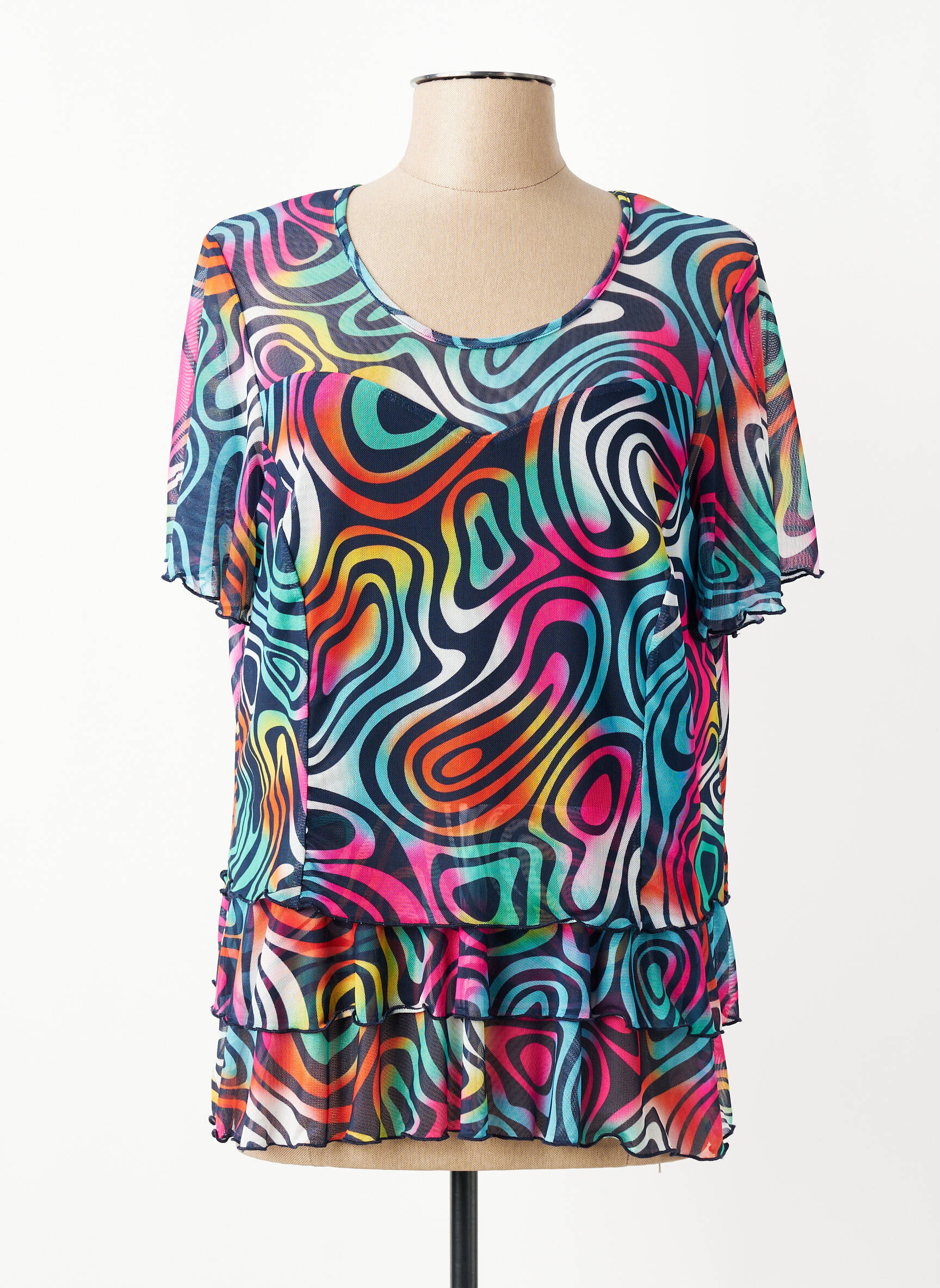 Tricou imprimeu fantezie mâneci scurte albastru GUY DUBOUIS femeie