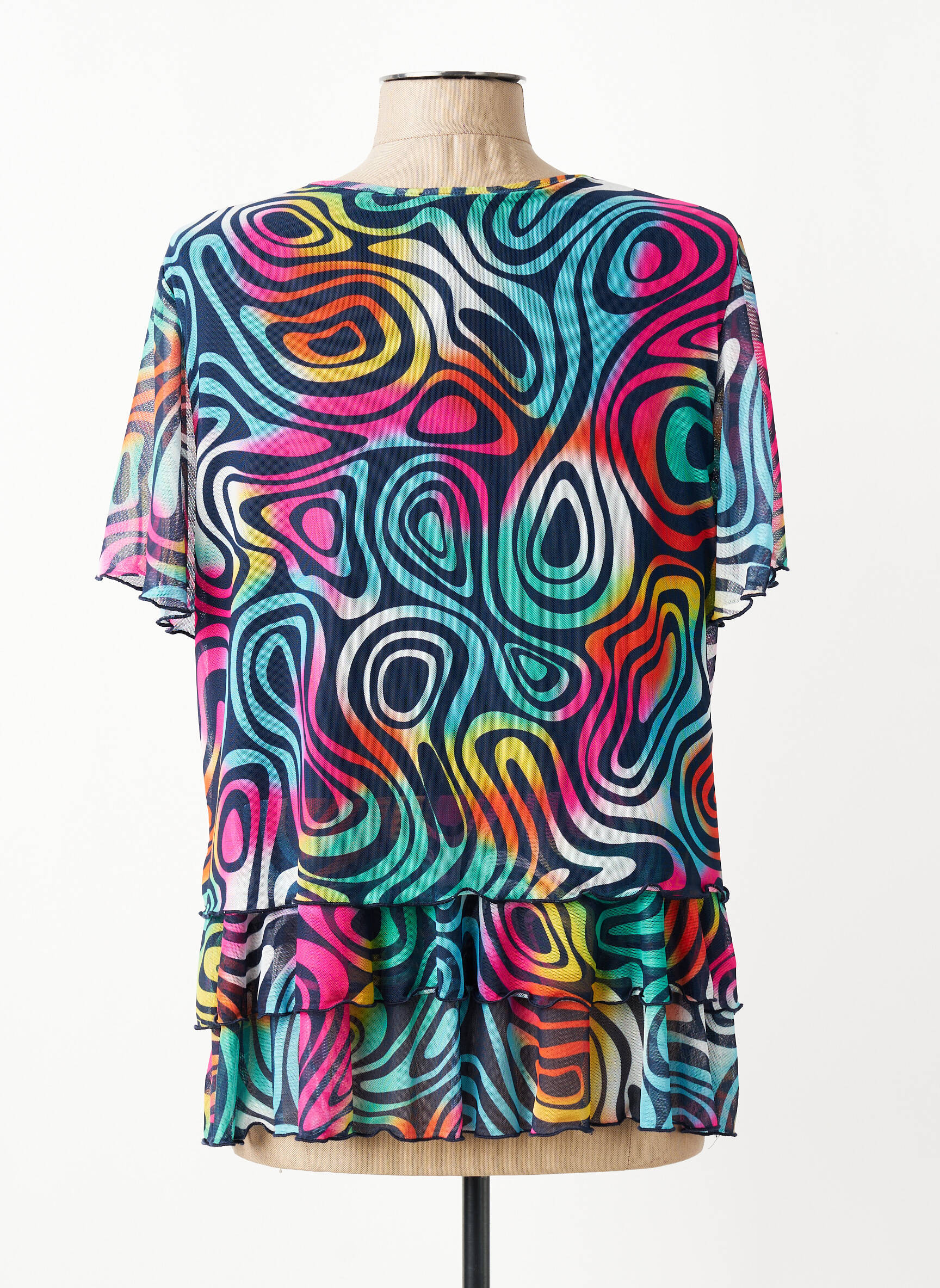 Tricou imprimeu fantezie mâneci scurte albastru GUY DUBOUIS femeie