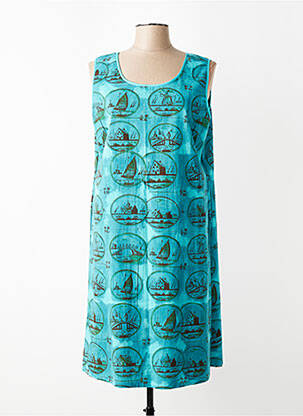 Rochie midi imprimeu fantezie fără mâneci albastru ORIENTIQUE NATURALLY femeie