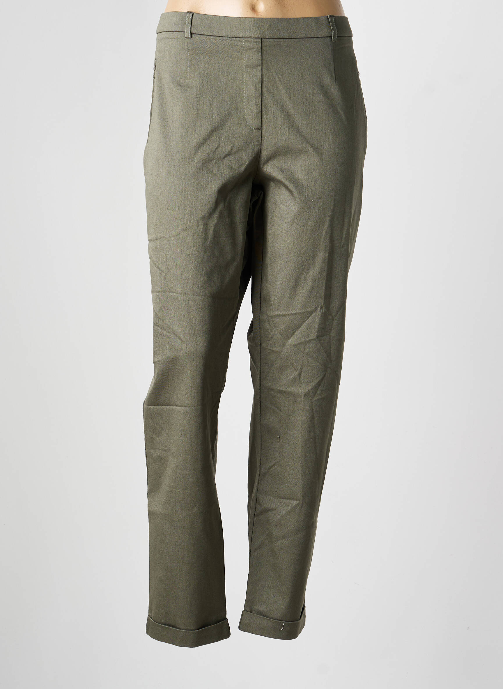 Pantalon slim talie elastică mărime normală verde CHRISTINE LAURE femeie