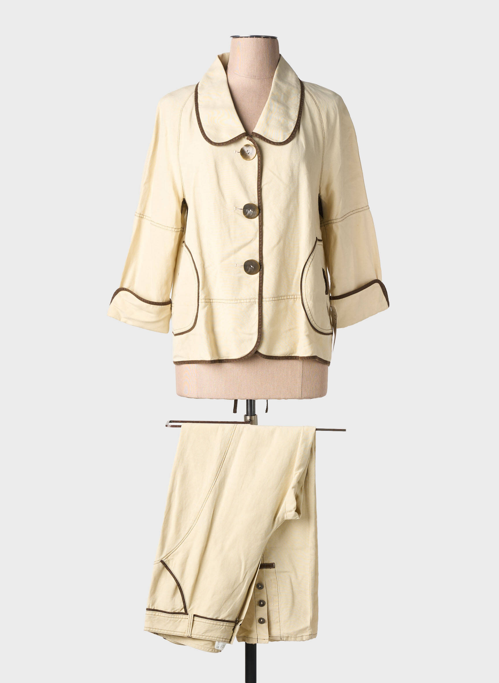 Set pantaloni guler de bluză bej QUATTRO femeie