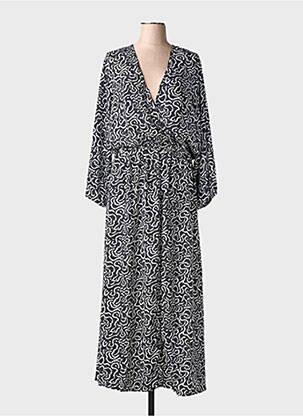 Rochie lungă imprimeu fantezie mâneci lungi negru TERRE ROUGE femeie