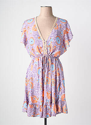 Rochie scurtă croială evazată mâneci scurte violet ISLA BONITA femeie