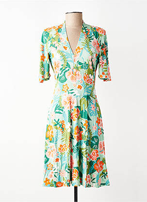 Rochie midi imprimeu floral mâneci scurte verde BLUTSGESCHWISTER femeie