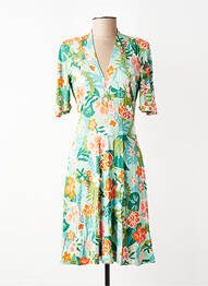 Rochie midi imprimeu floral mâneci scurte verde BLUTSGESCHWISTER femeie