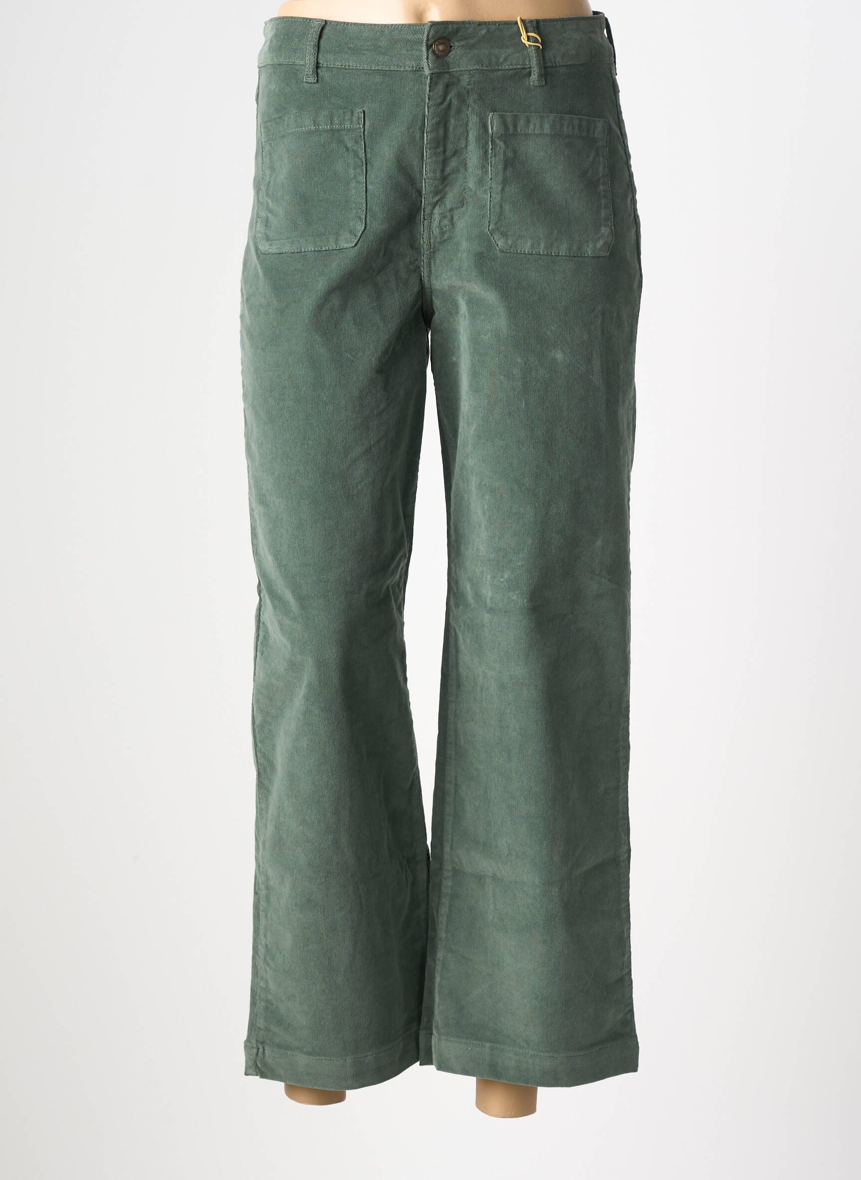 Pantalon drept închidere cu fermoar sub clapetă cu nasturi verde KANOPE femeie