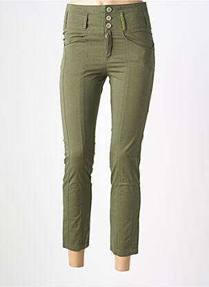 Pantalon 7/8 închidere cu fermoar sub clapetă cu nasturi verde COUTURIST femeie