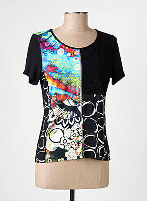 Tricou imprimeu fantezie mâneci scurte negru PAUSE CAFE femeie