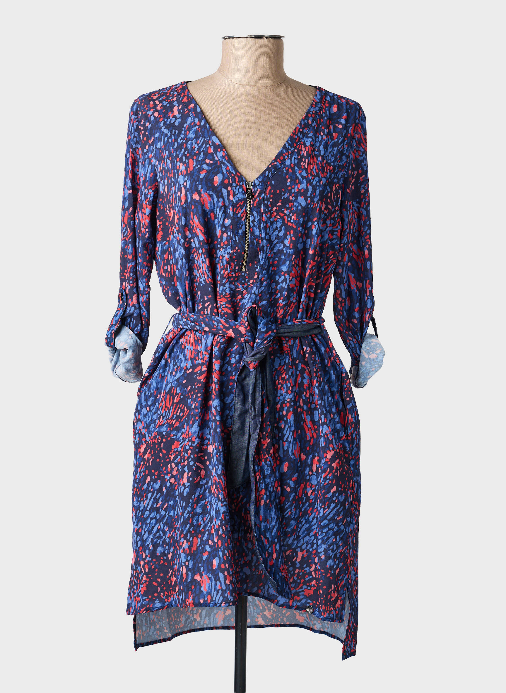 Rochie midi imprimeu fantezie mâneci lungi albastru SALSA femeie