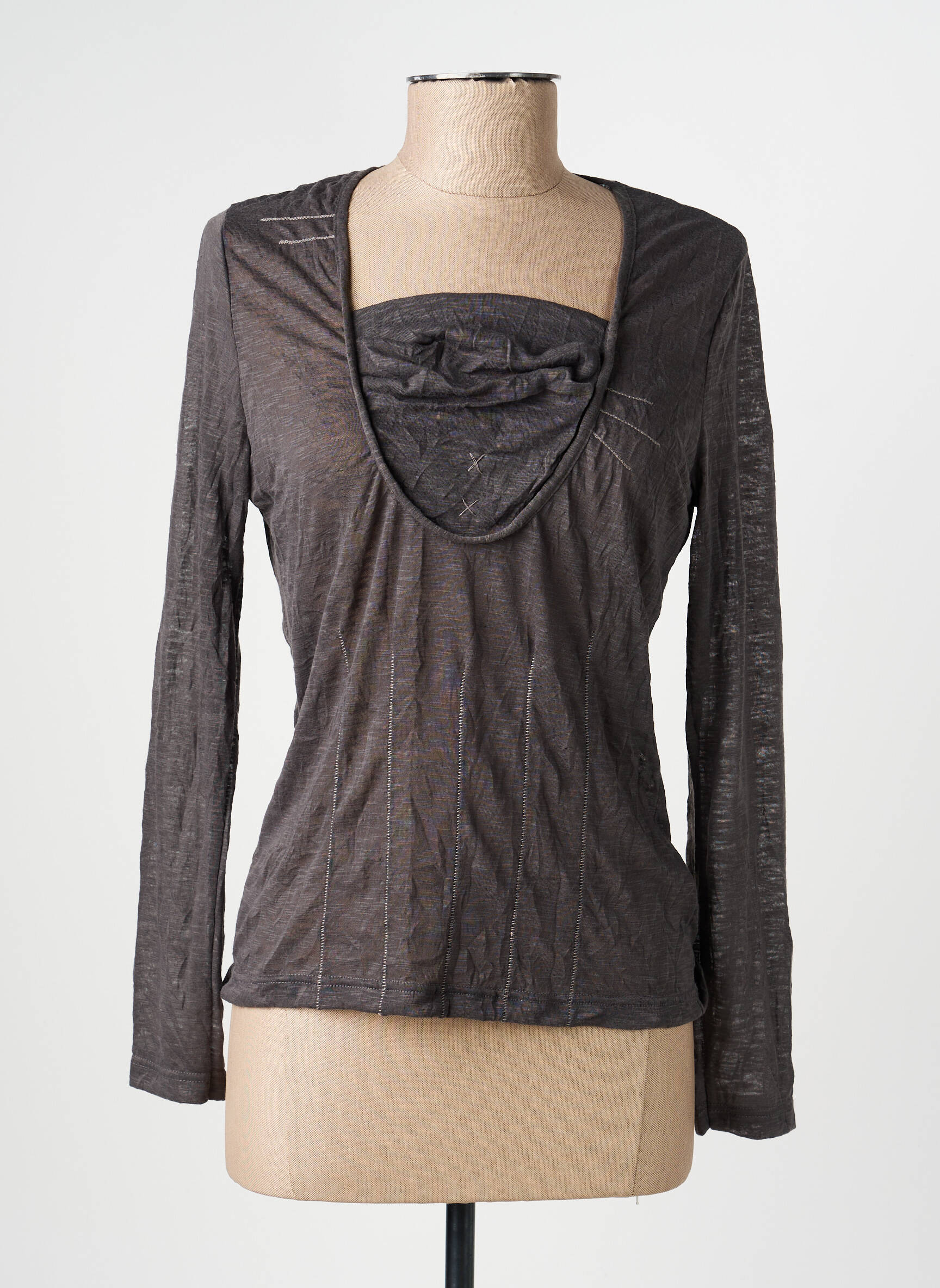 Tricou mâneci lungi mâneci lungi gri PAUSE CAFE femeie