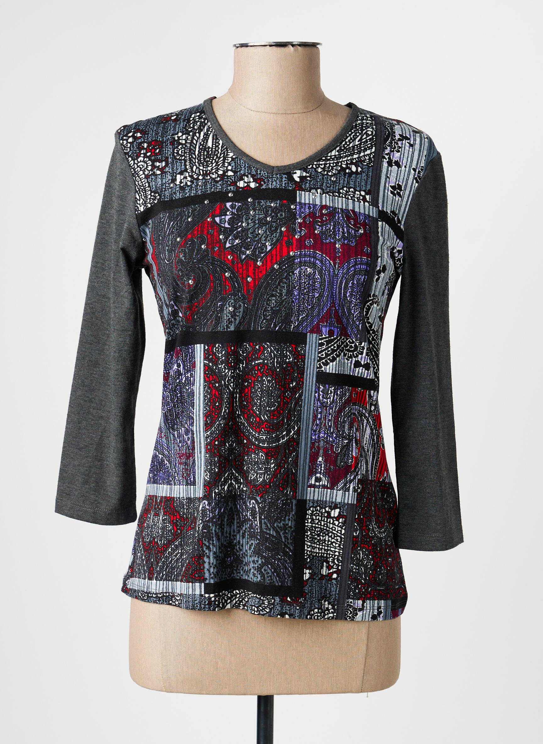 Tricou mâneci 3/4 mâneci 3/4 gri CHRISTINE LAURE femeie