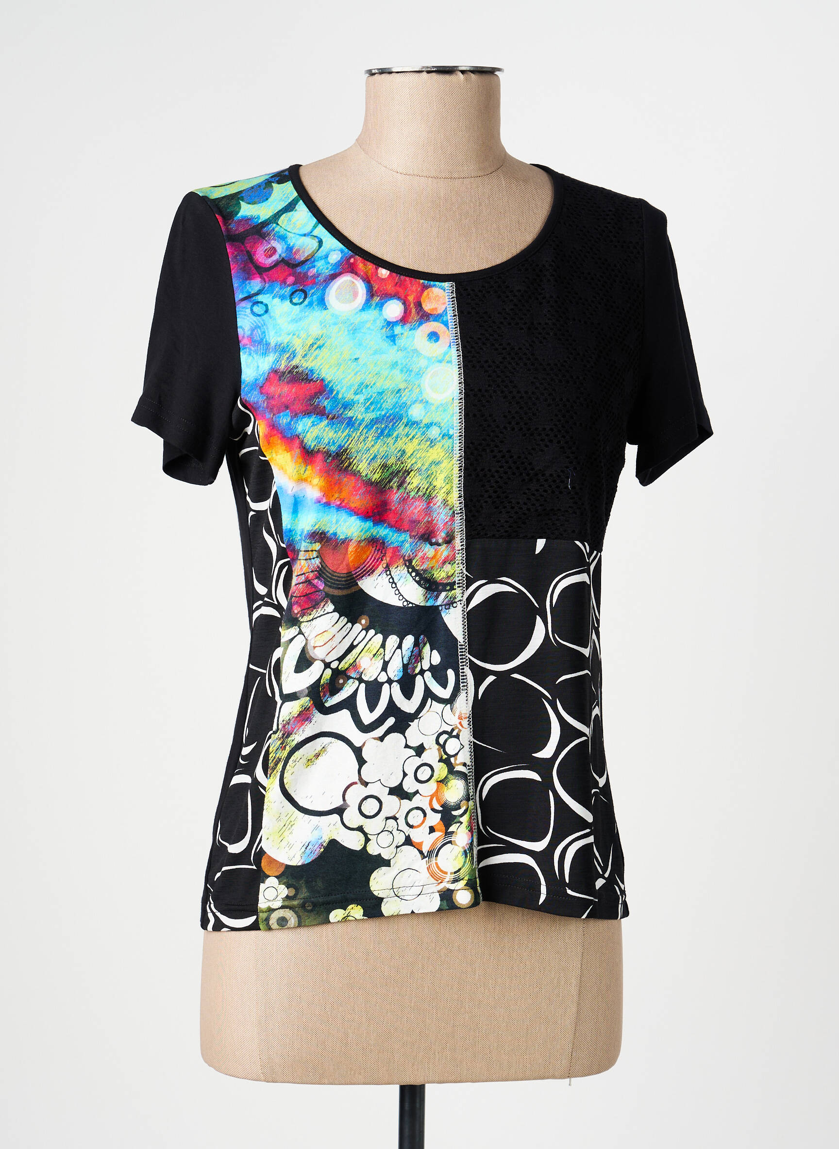 Tricou imprimeu fantezie mâneci scurte negru PAUSE CAFE femeie