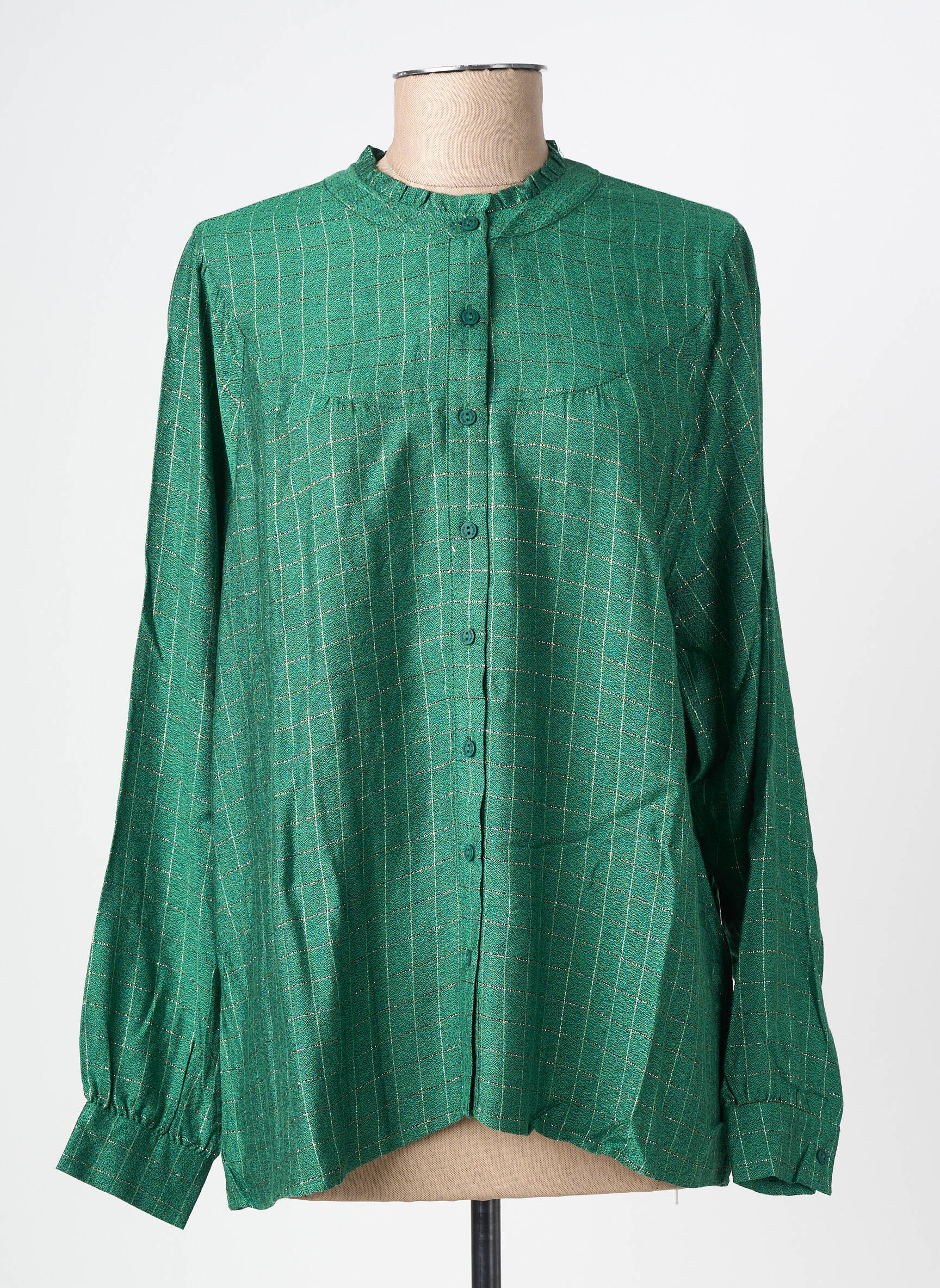 Cămașă croială dreaptă mâneci lungi verde GEISHA femeie