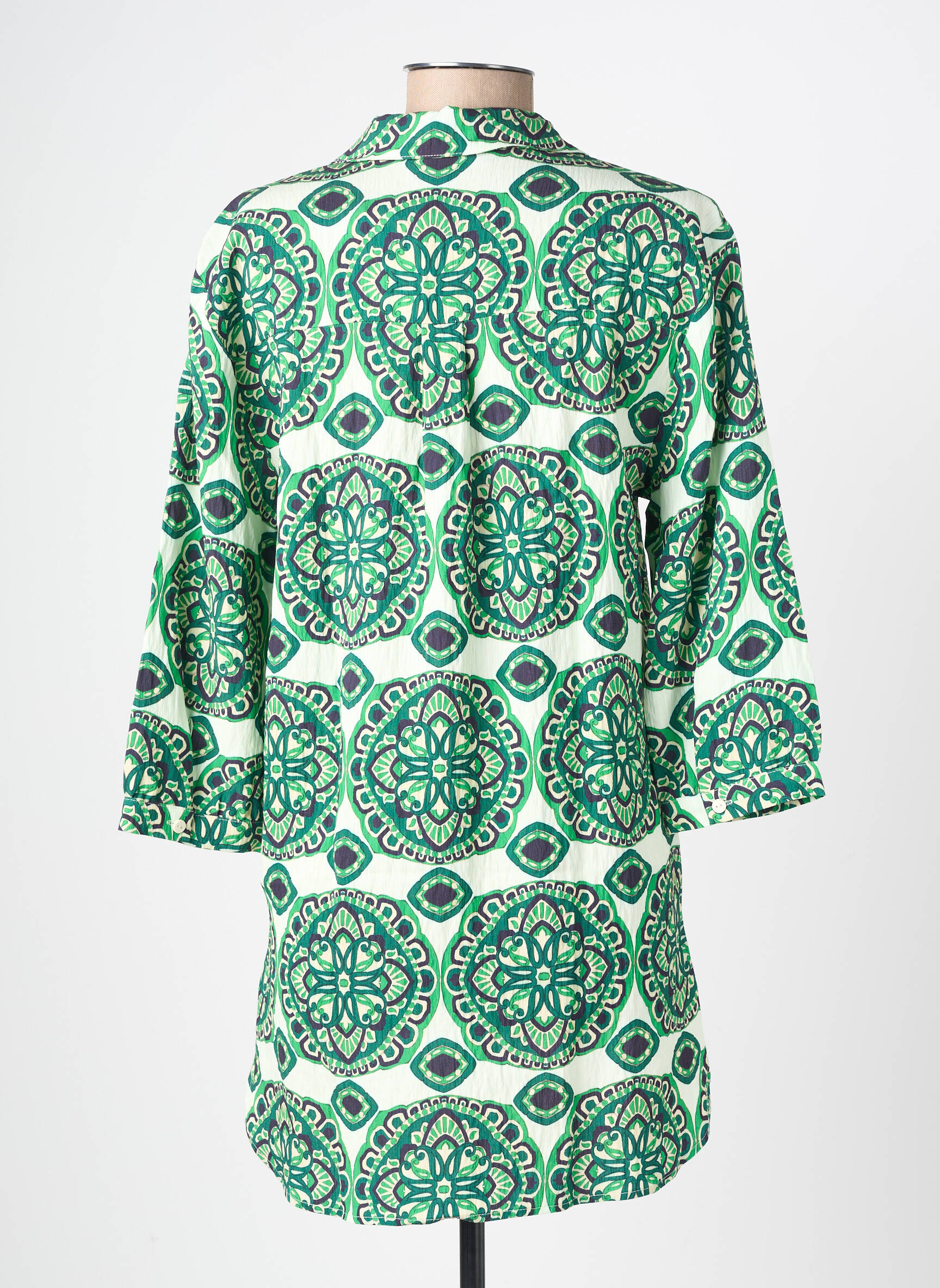 Cămașă imprimeu fantezie mâneci 3/4 verde GEISHA femeie