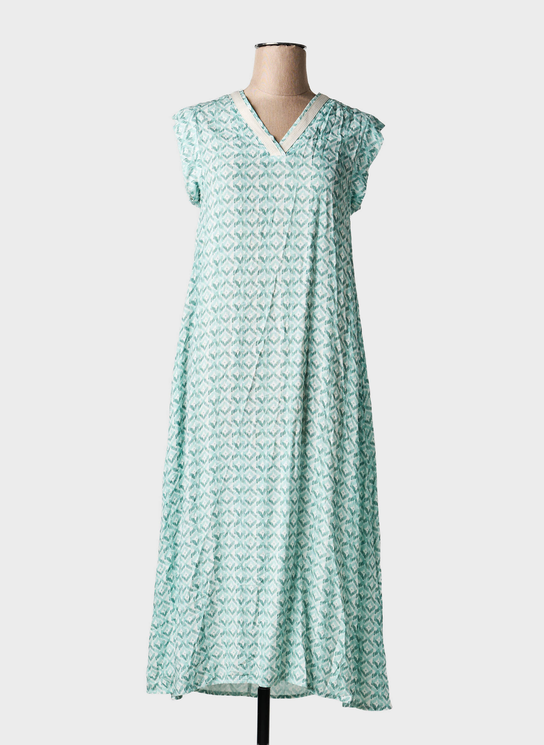 Rochie lungă imprimeu fantezie mâneci scurte verde GUITARE femeie