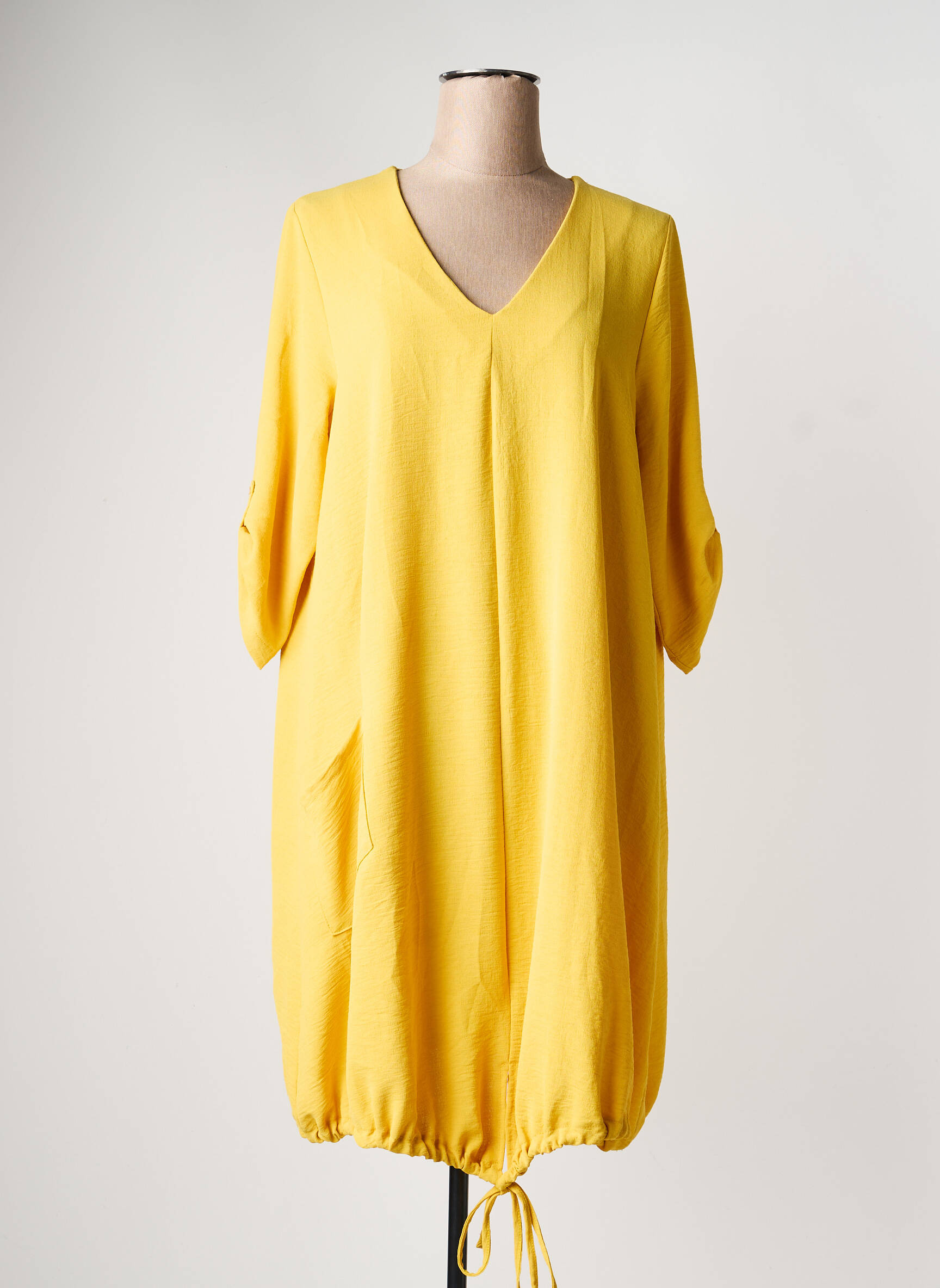 Rochie midi mâneci 3/4 mâneci 3/4 galben FRANCK ANNA femeie