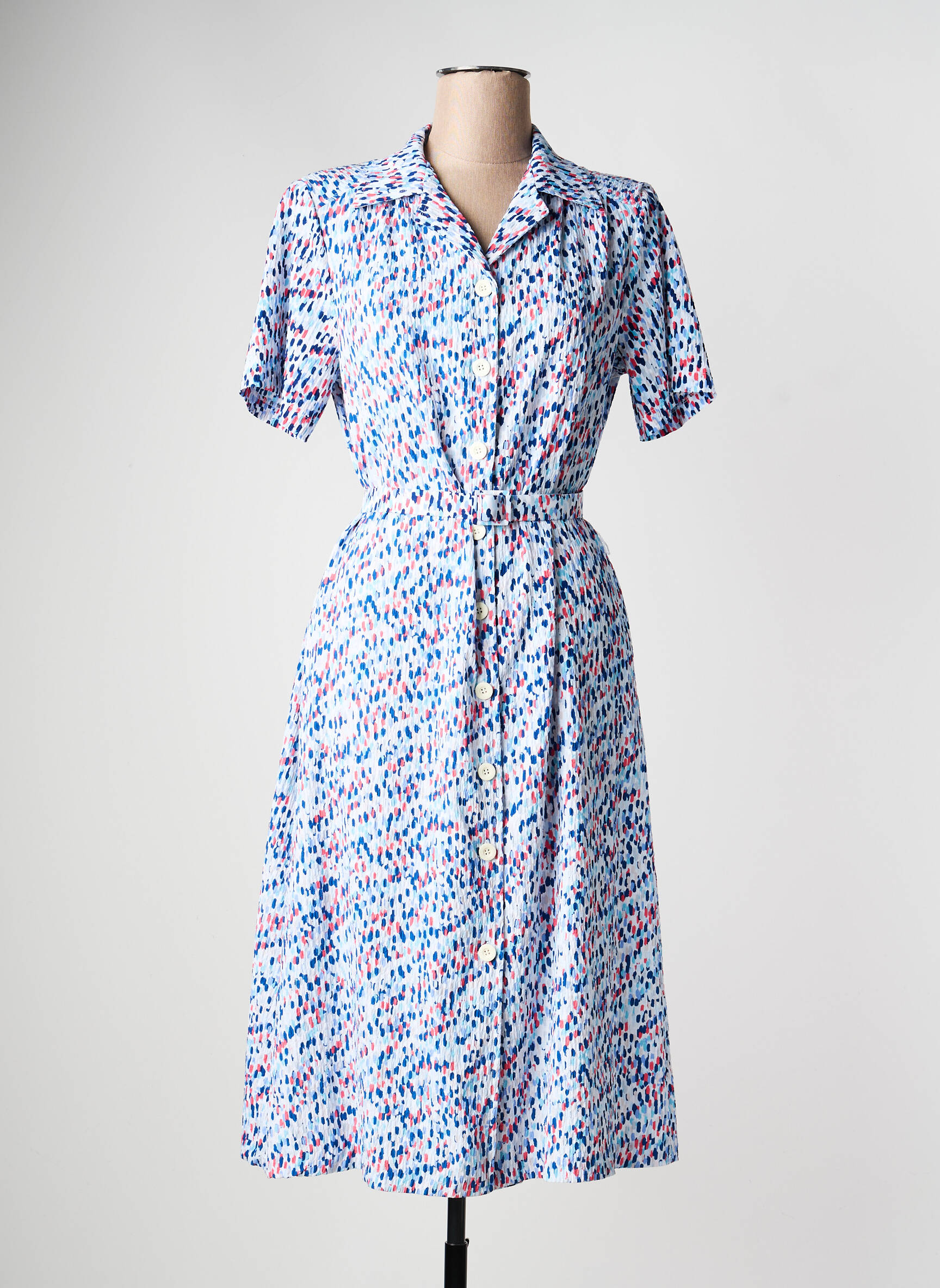 Rochie midi imprimeu fantezie mâneci scurte albastru GRIFFON femeie