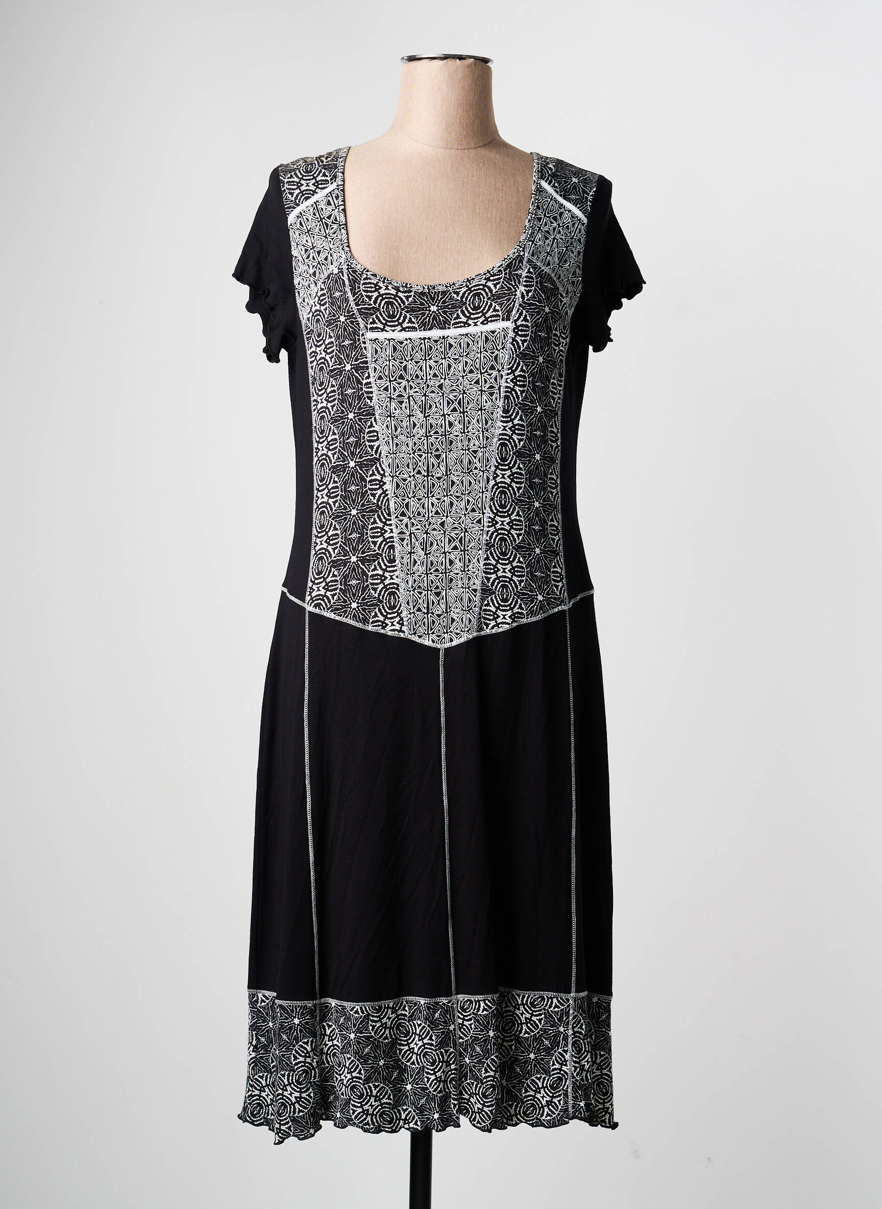 Rochie midi imprimeu fantezie mâneci scurte negru JEAN GABRIEL femeie