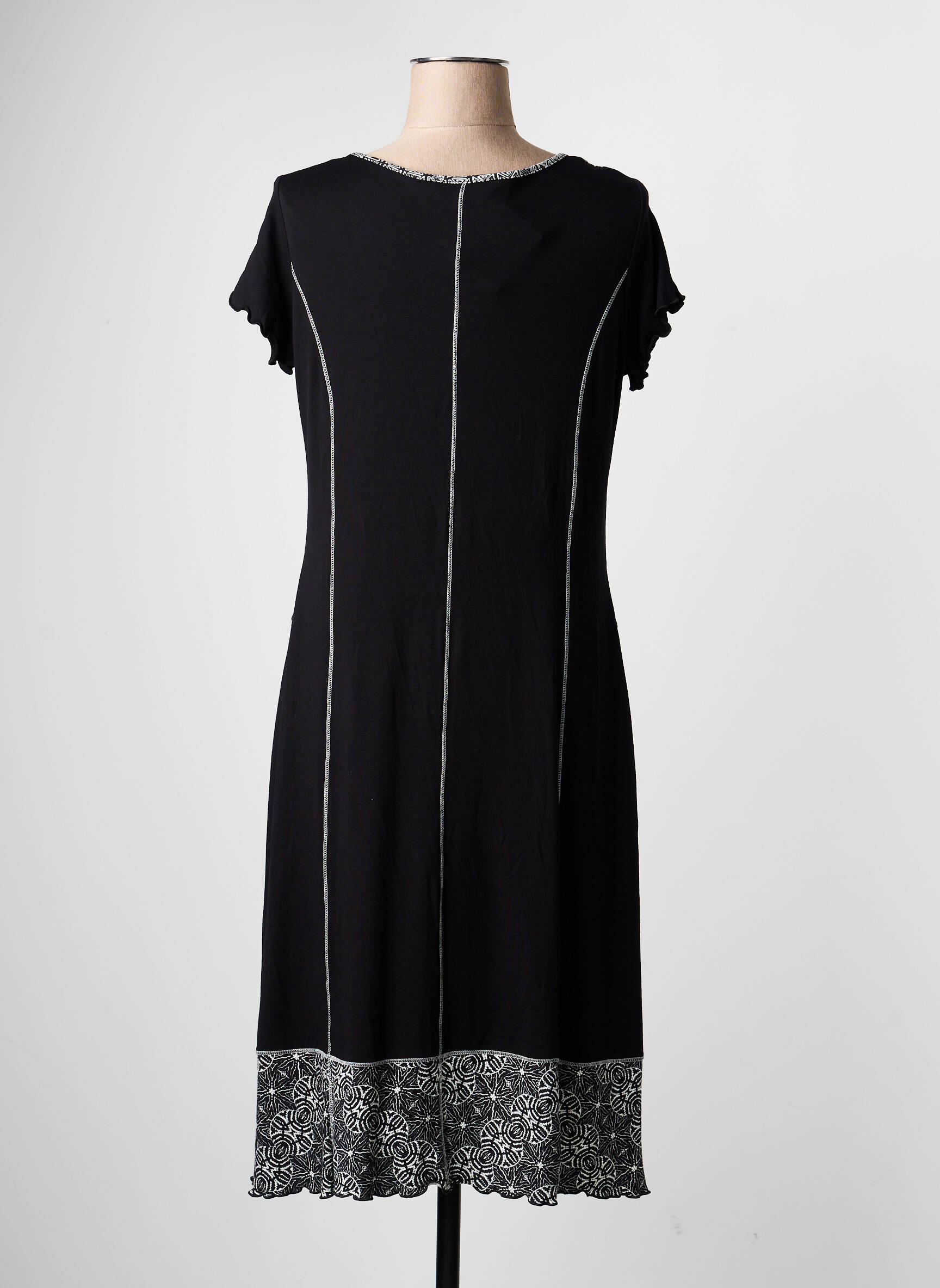 Rochie midi imprimeu fantezie mâneci scurte negru JEAN GABRIEL femeie