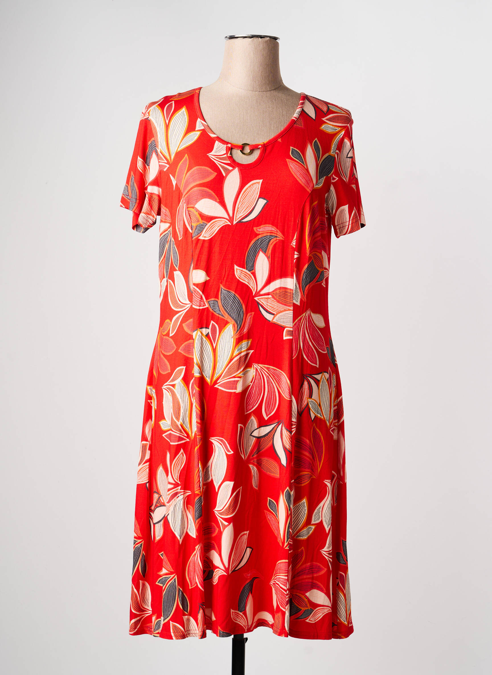 Rochie midi imprimeu floral mâneci scurte roșu GRIFFON femeie