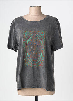 Tricou serigrafie mâneci scurte gri GEISHA femeie