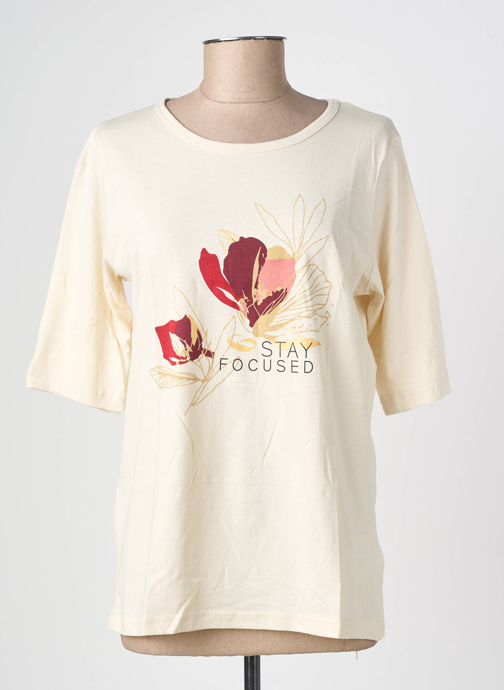 Tricou serigrafie mâneci scurte bej SOYACONCEPT femeie