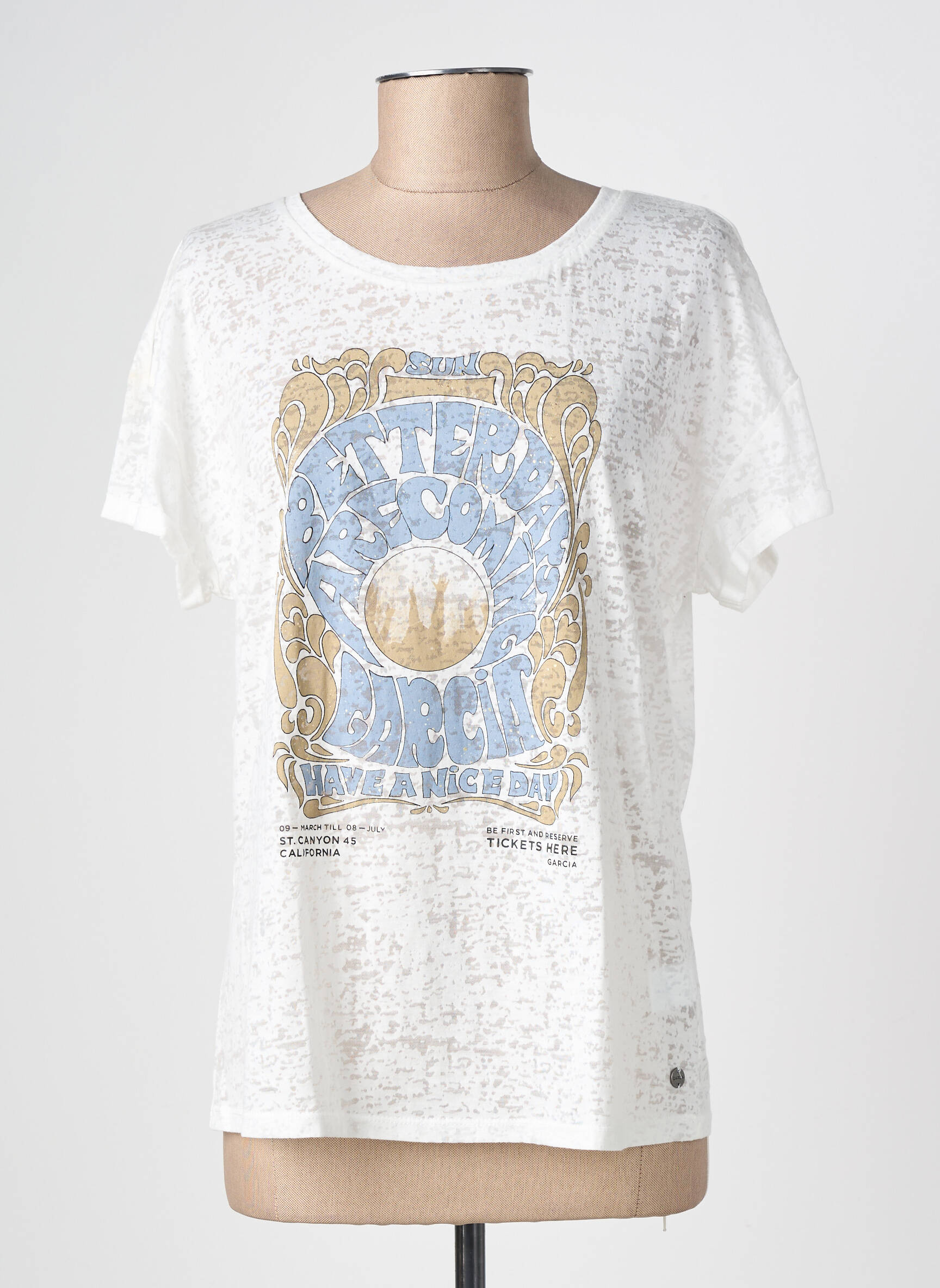 Tricou serigrafie mâneci scurte alb GARCIA femeie
