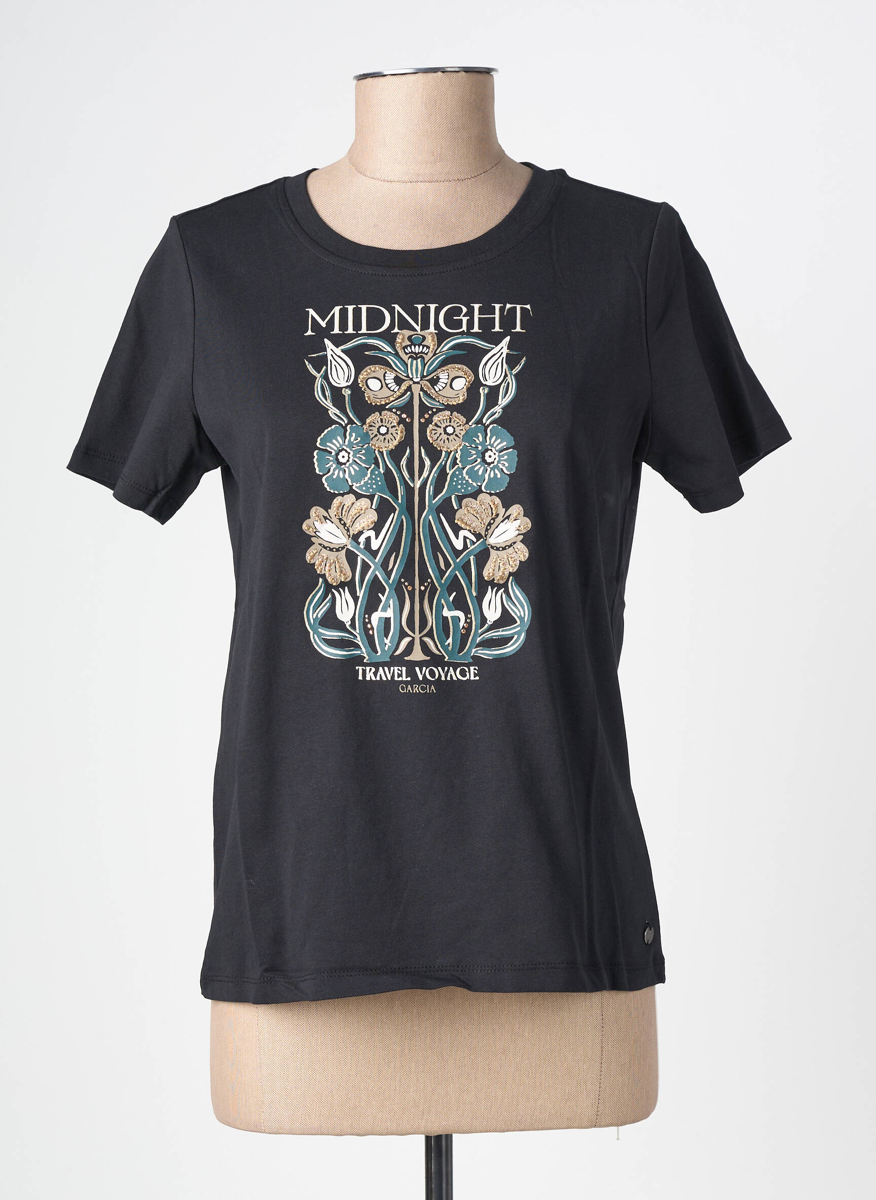 Tricou serigrafie mâneci scurte negru GARCIA femeie