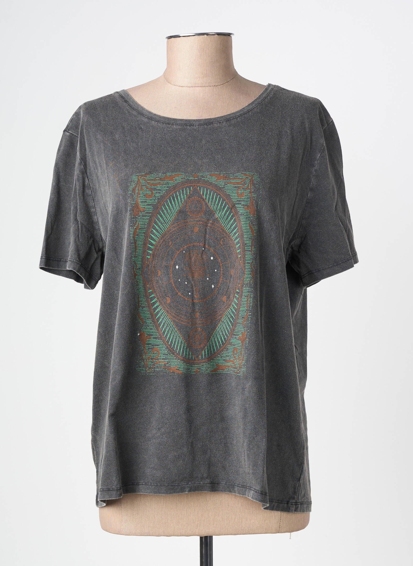 Tricou serigrafie mâneci scurte gri GEISHA femeie