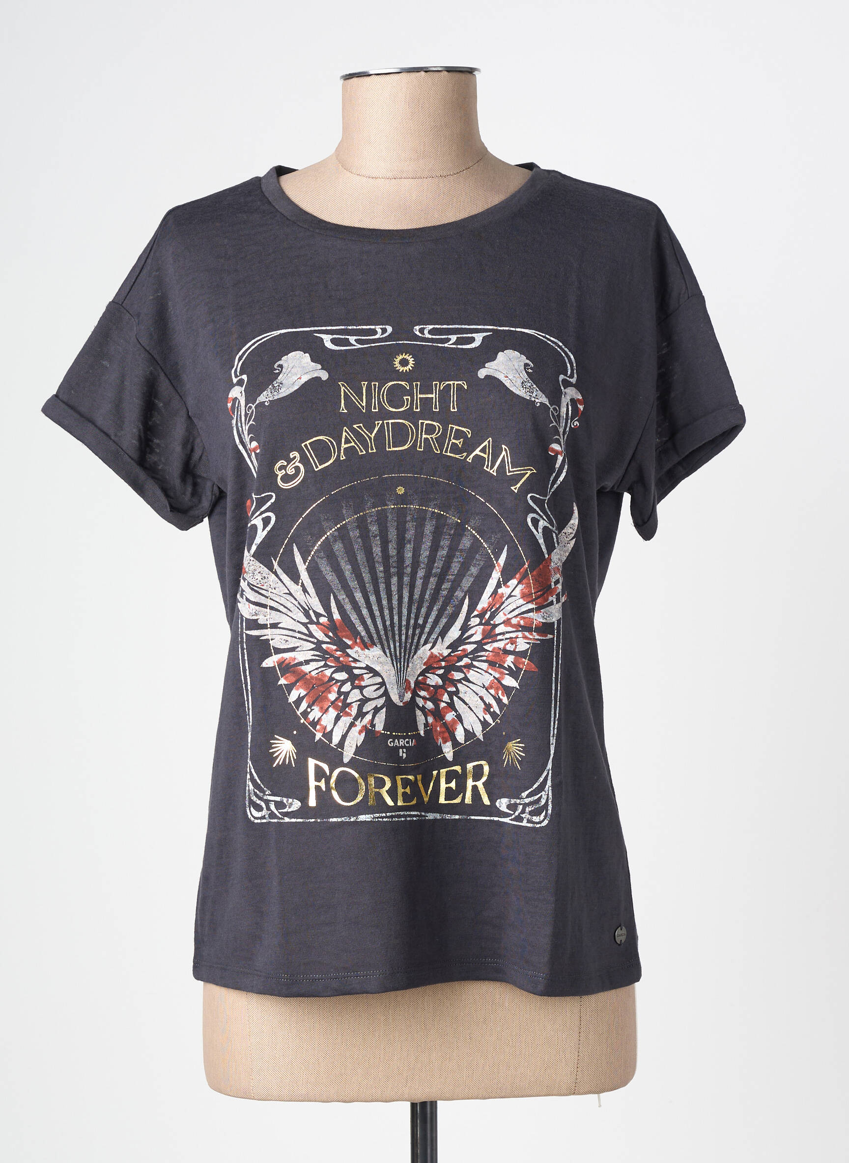 Tricou serigrafie mâneci scurte gri GARCIA femeie