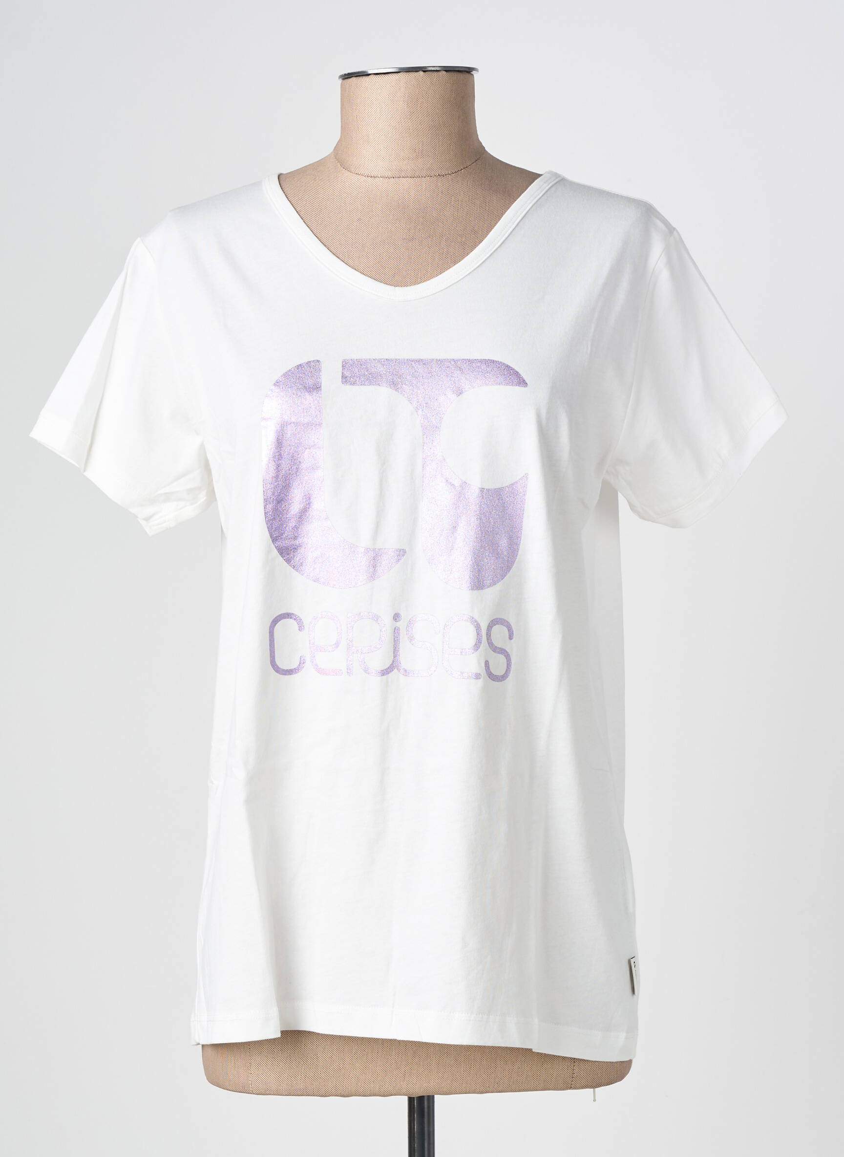 Tricou croială cambrată mâneci scurte alb LE TEMPS DES CERISES fată