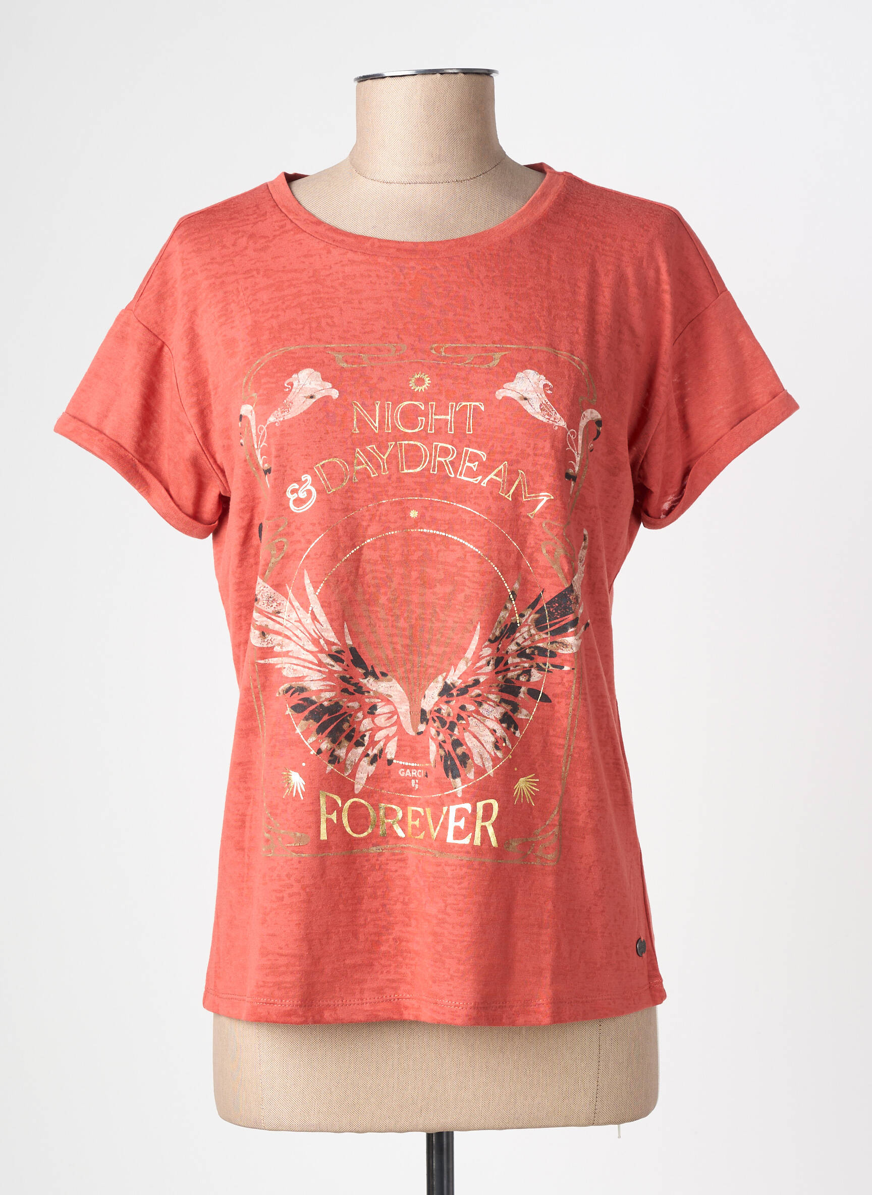 Tricou serigrafie mâneci scurte roșu GARCIA femeie