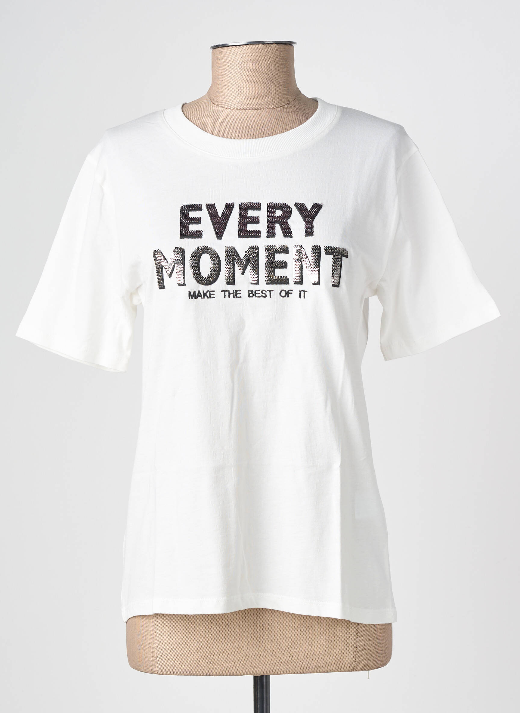 Tricou elasticitate mâneci scurte alb GEISHA femeie