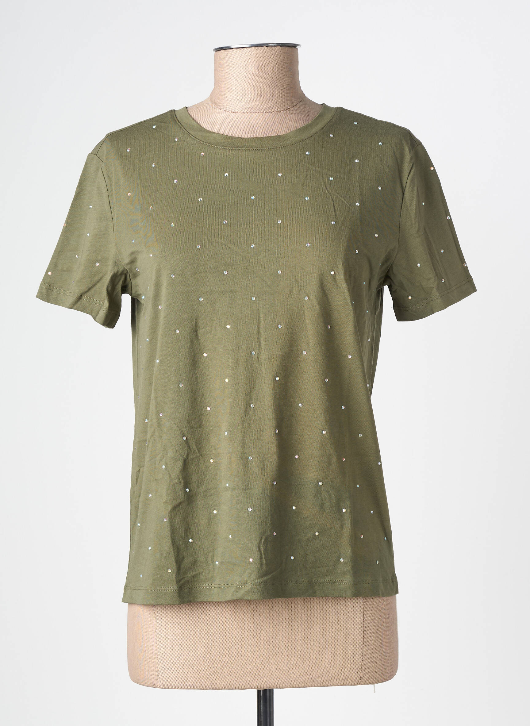 Tricou serigrafie cu strasuri mâneci scurte verde GEISHA femeie