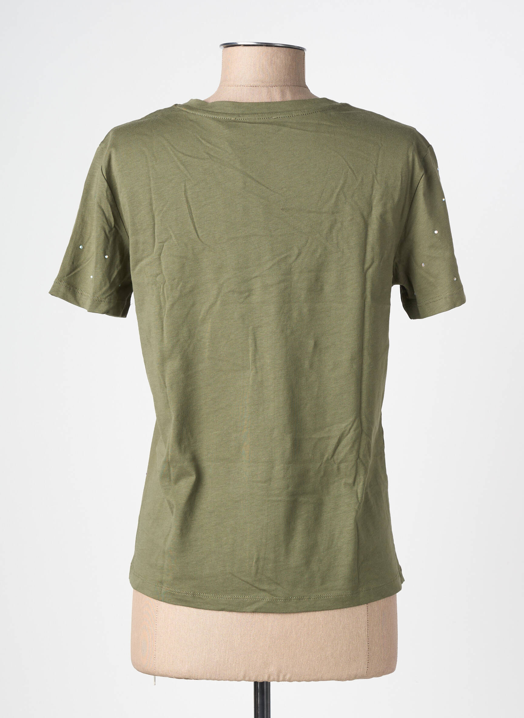 Tricou serigrafie cu strasuri mâneci scurte verde GEISHA femeie