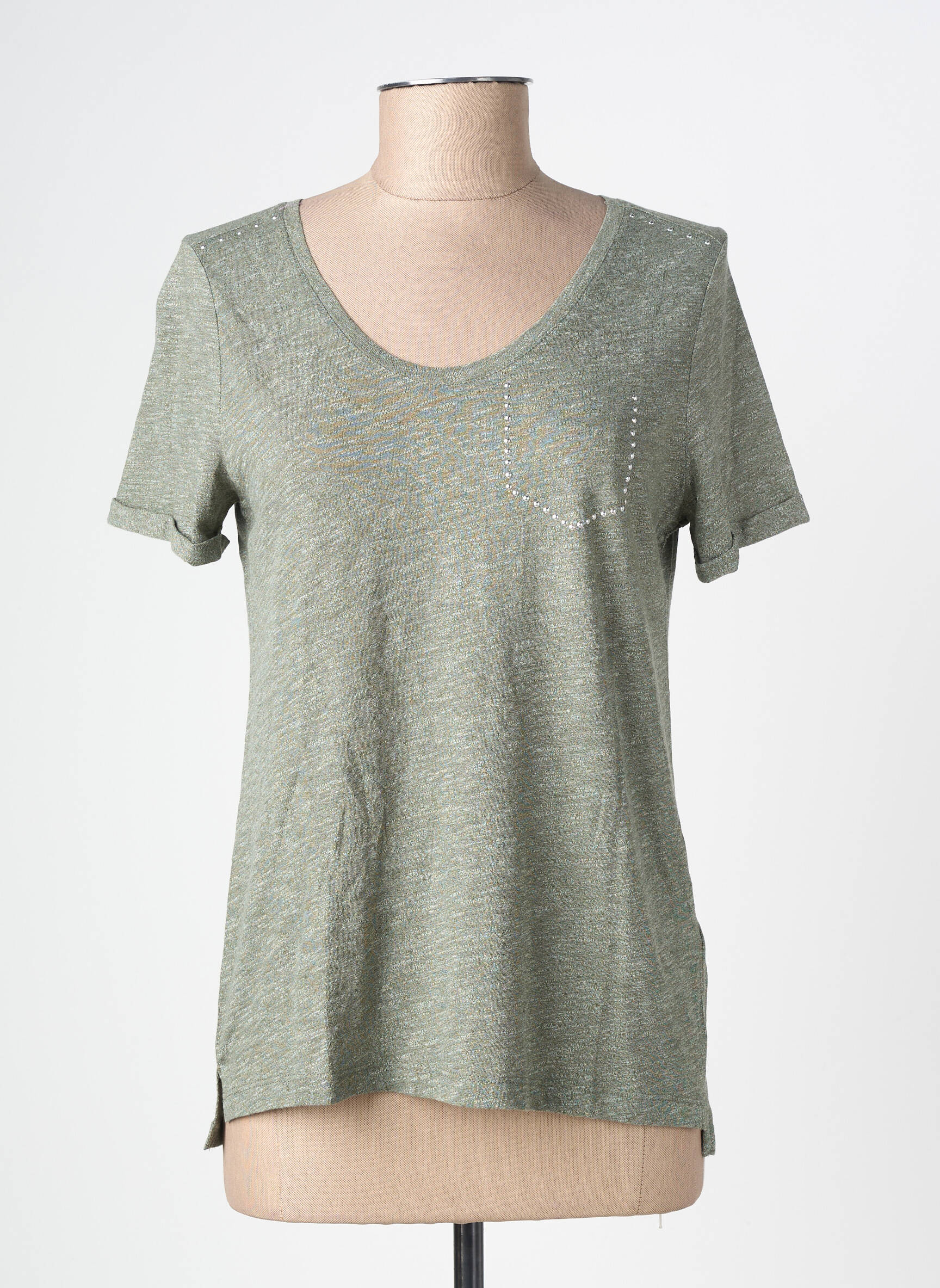 Tricou serigrafie cu strasuri mâneci scurte verde STREET ONE femeie