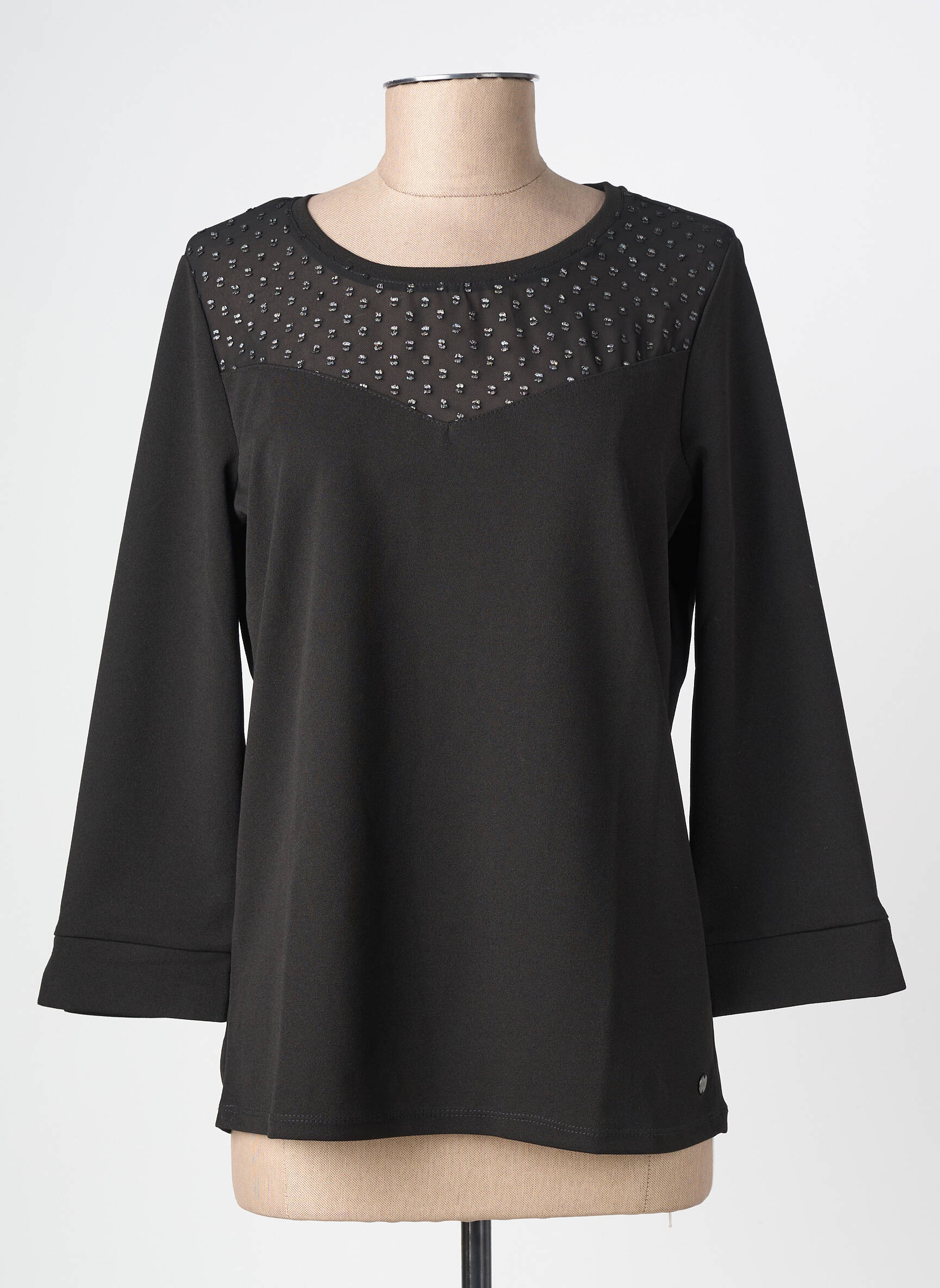 Top țesătură crep mâneci lungi negru GARCIA femeie