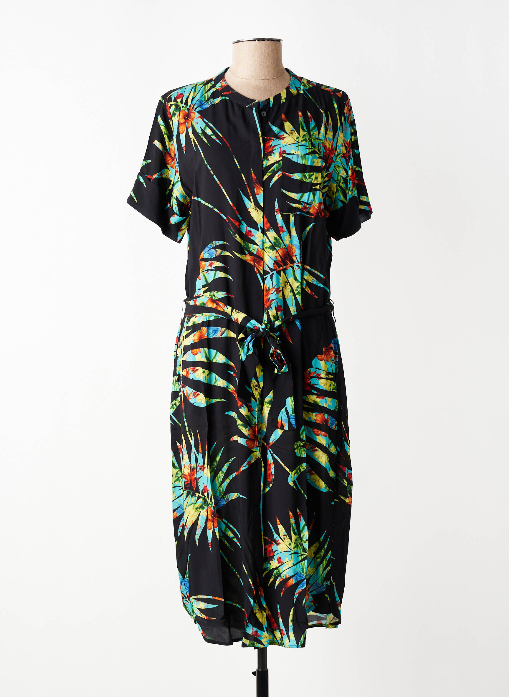 Rochie midi imprimeu fantezie mâneci scurte negru GEISHA femeie