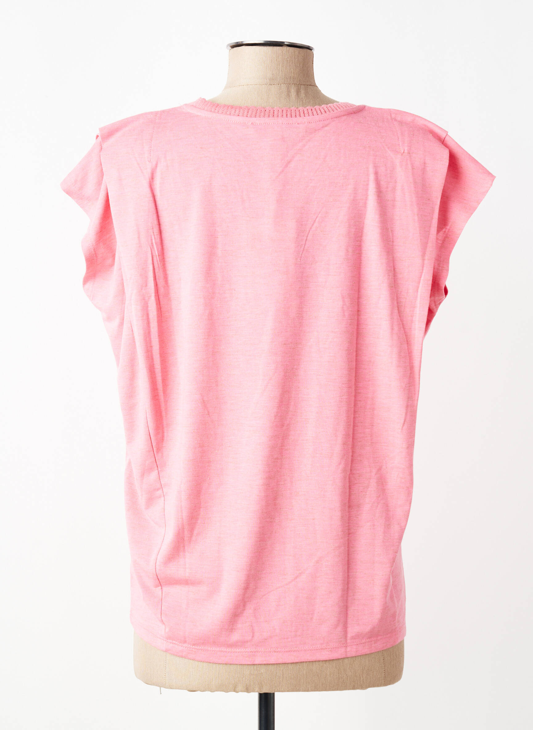 Tricou guler în v mâneci scurte roz GARCIA femeie
